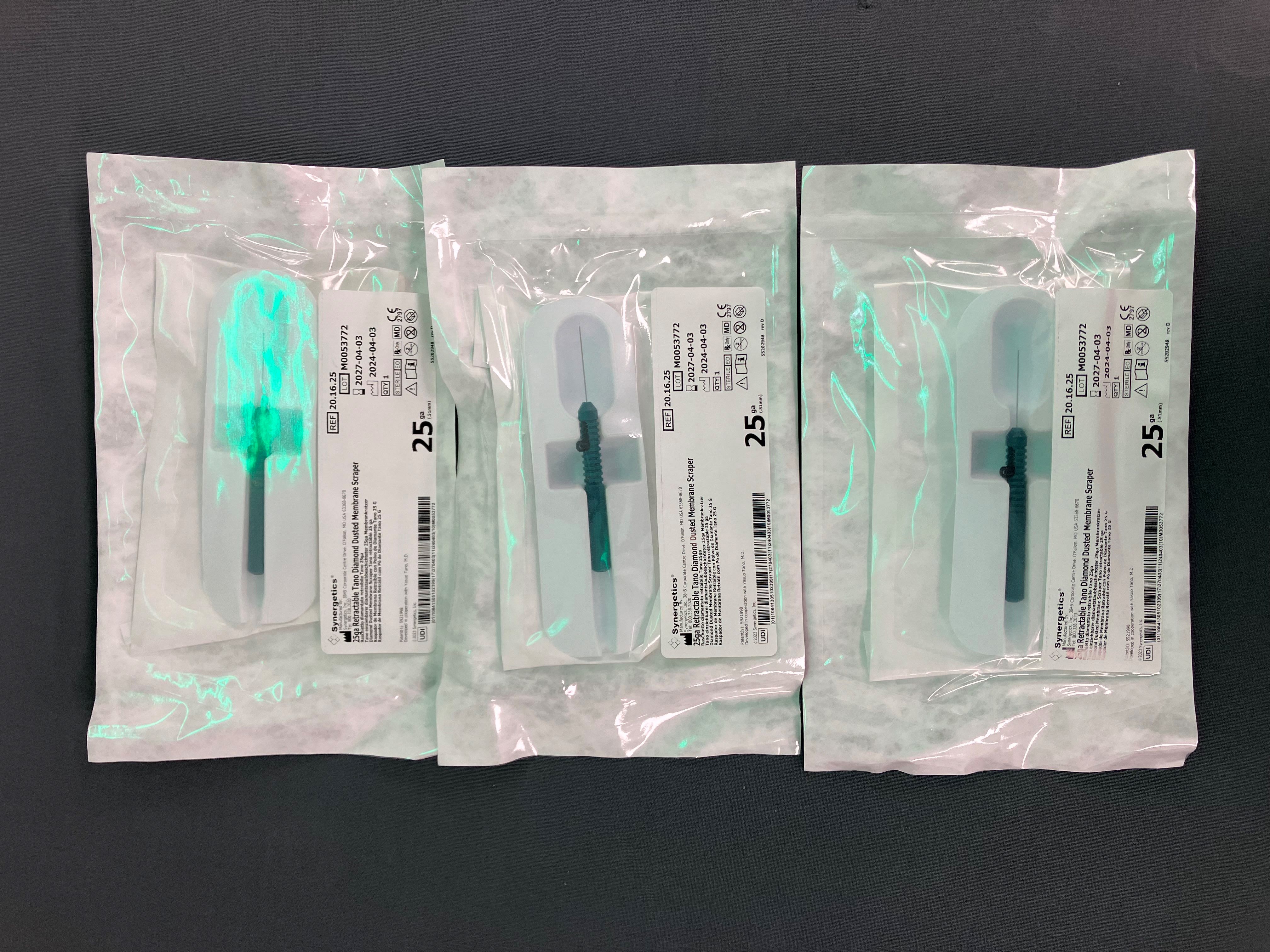 Synergetics 25ga Retractable Tano Diamond Dusted Membrane Scraper –Lot