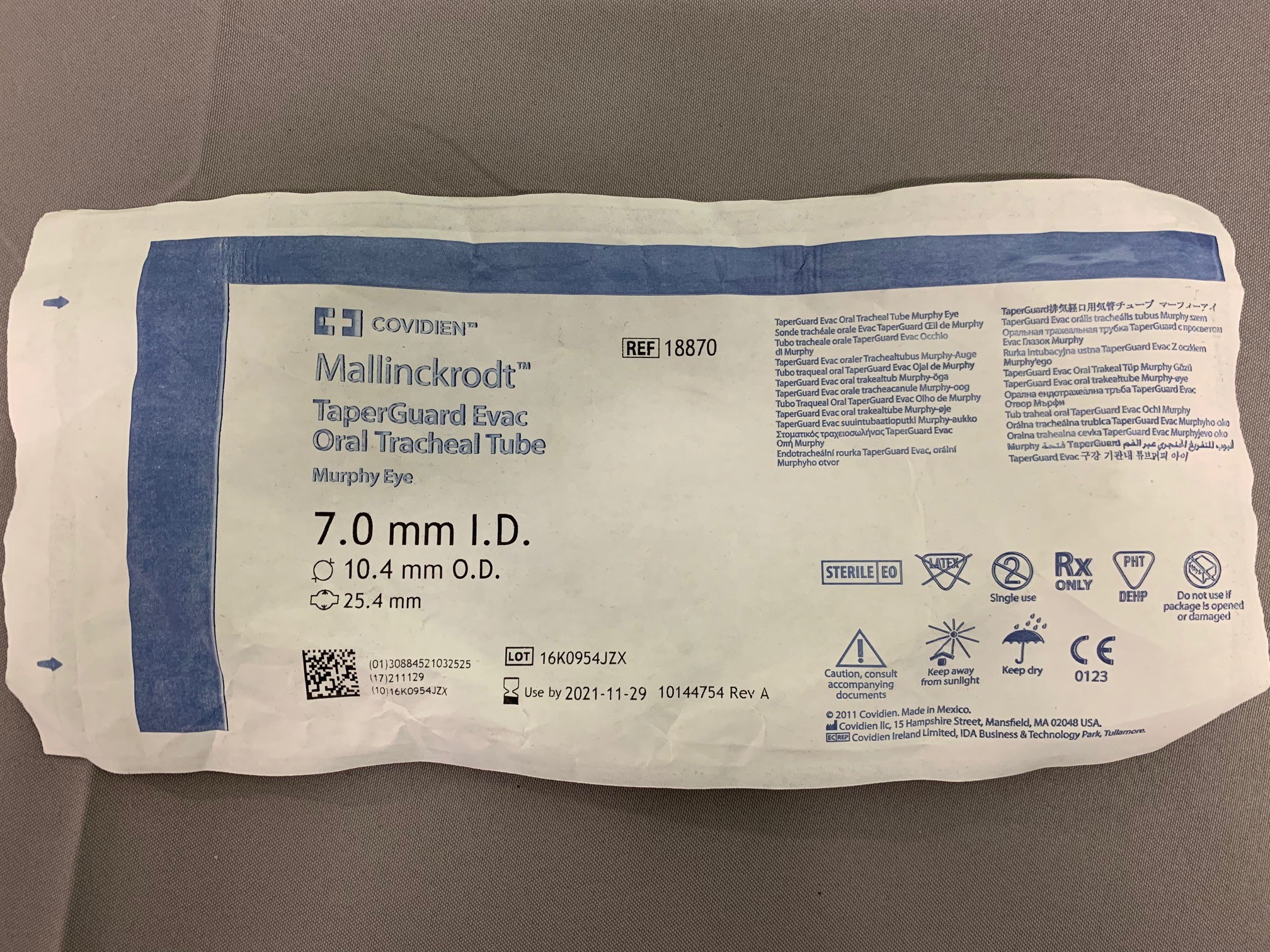 Covidien Mallinckrodt TaperGuard Evac Oral Tracheal Tube